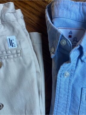 Little English - Football Khaki Pants + Classic Prep - Blue Oxford Shirt Set
